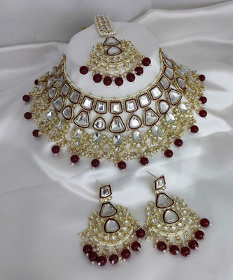 YFJ Alloy Gold-plated Maroon Jewellery Set(Pack of 4)