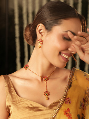 RUBANS Brass Gold-plated Gold, Pink Jewellery Set(Pack of 3)