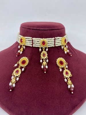 rajputijewels Brass Gold-plated Red, White Jewellery Set(Pack of 1)