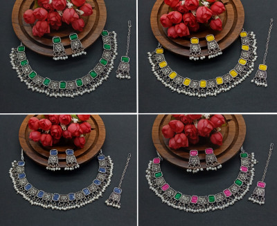 DIYA JEWELLERY Alloy Gold-plated Green, Multicolor, Yellow, Blue Jewellery Set(Pack of 4)