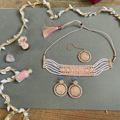VATSALYA creation Alloy Gold-plated Pink Jewellery Set(Pack of 3)