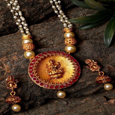 Anika's Creation Brass Gold-plated Maroon Jewellery Set(Pack of 1)