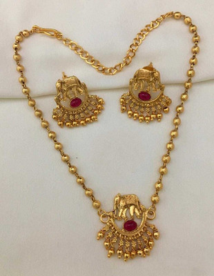 SUNDHA CREATION Copper Gold-plated Maroon Jewellery Set(Pack of 1)