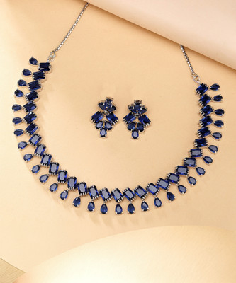 ZENEME Brass Rhodium Blue Jewellery Set(Pack of 3)