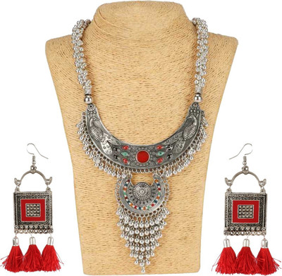DEGHLAM Alloy Silver Silver, Red Jewellery Set(Pack of 1)