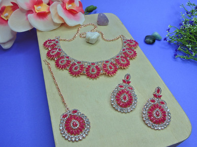 VATSALYA creation Alloy Gold-plated Pink Jewellery Set(Pack of 1)