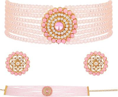 house of common Alloy Gold-plated Pink Jewellery Set(Pack of 1)