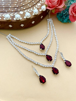 Vacker Alloy Silver Maroon Jewellery Set(Pack of 1)