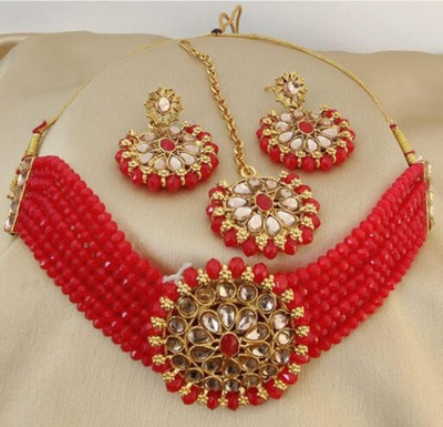 jatin imitation Stone, Crystal Gold-plated Red Jewellery Set(Pack of 1)