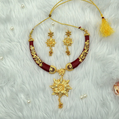 Tarak Traders Alloy Gold-plated Maroon, Gold Jewellery Set(Pack of 1)