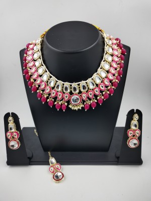 Divisha Metal, Alloy Gold-plated Pink Jewellery Set(Pack of 4)