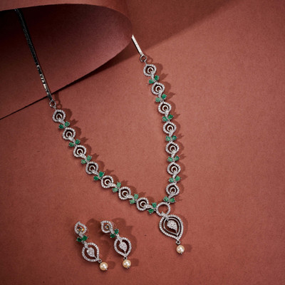 Opal Touch Brass Rhodium Green Jewellery Set(Pack of 2)