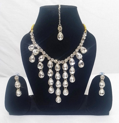 Brinah Brass Silver White Jewellery Set(Pack of 1)