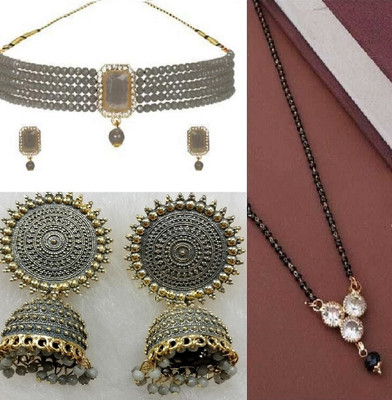 Ruhi Alloy Grey, Black Jewellery Set(Pack of 1)