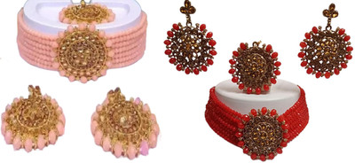 JMBW INTERNATIONAL Alloy Beige, Gold, Red Jewellery Set(Pack of 2)