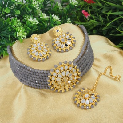 Hulashi Art Alloy Gold-plated Grey, Gold Jewellery Set(Pack of 1)