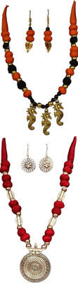 HOUSE OFF COMMON Oxidised Silver Orange, Multicolor Jewellery Set(Pack of 2)