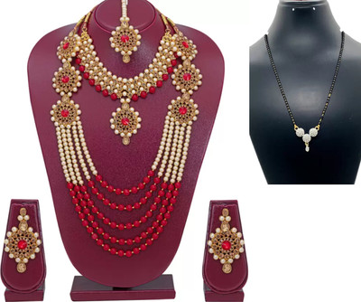 Kaaynat Brass, Stone, Mother of Pearl, Alloy Gold-plated Red, Gold Jewellery Set(Pack of 2)