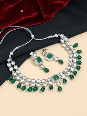 SAIYONI Alloy Silver Green Jewellery Set(Pack of 1)