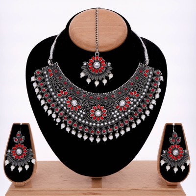 MITRANG CREATION Oxidised Silver, Alloy Black Silver Green, Red Jewellery Set(Pack of 1)