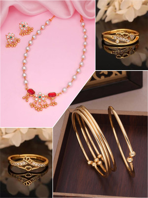 brado jewellery Brass Gold-plated Beige Jewellery Set(Pack of 3)