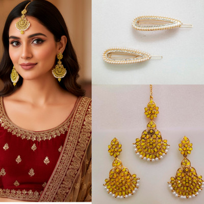 sv creation Metal Gold-plated Green Jewellery Set(Pack of 4)