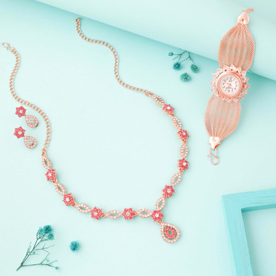 brado jewellery Brass Gold-plated Rose Gold, White, Pink Jewellery Set(Pack of 1)