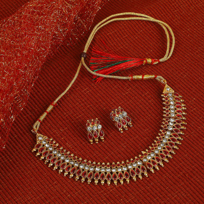 Amrruttam Alloy Gold-plated Ruby Red, Red, Maroon Jewellery Set(Pack of 1)
