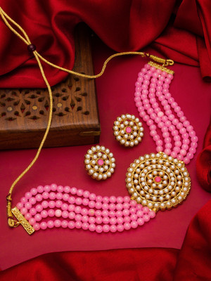 AADITA Brass, Copper Gold-plated Pink Jewellery Set(Pack of 1)