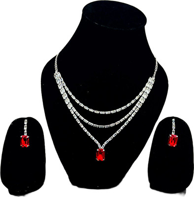 V.V. Sons Brass, Alloy Silver Red, Silver Jewellery Set(Pack of 1)