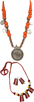 HOUSE OFF COMMON Oxidised Silver Orange, Red Jewellery Set(Pack of 2)