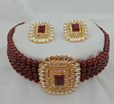 Ronak Fashion Alloy Gold-plated Maroon Jewellery Set(Pack of 1)