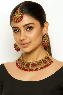 Queen Art Alloy Gold-plated Maroon Jewellery Set(Pack of 1)