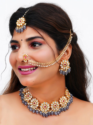 AHOORA Brass Grey Jewellery Set(Pack of 1)