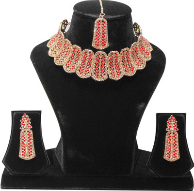 Nifty Alloy Gold-plated Red Jewellery Set(Pack of 4)