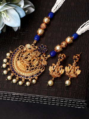 Anika's Creation Brass Gold-plated Blue Jewellery Set(Pack of 1)