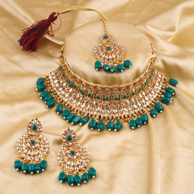 SHIV SHAKTI JEWELLERS Alloy Gold-plated Green Jewellery Set(Pack of 3)