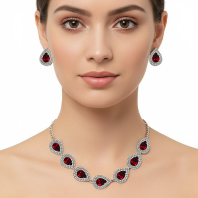 Mast Mola Crystal, Alloy Silver, Ruby Red, White Jewellery Set(Pack of 1)