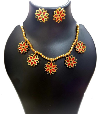 shree balaji gold Brass Gold-plated Red, Black Jewellery Set(Pack of 1)