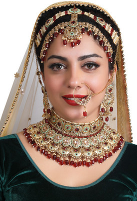 SHIVSHAKTI Alloy Gold-plated Maroon Jewellery Set(Pack of 4)