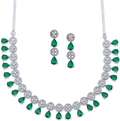 IKSAVA Brass Silver Blue, Silver Jewellery Set(Pack of 3)