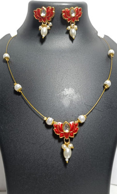 AVCREATIONS Brass Gold-plated Red, White, Gold Jewellery Set(Pack of 3)