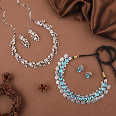 Vedda Brass Gold-plated Silver, Blue, White Jewellery Set(Pack of 2)