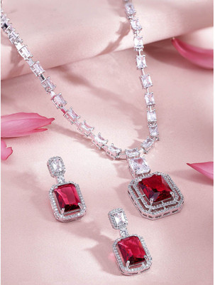 RUBANS Brass Rhodium Silver, Red Jewellery Set(Pack of 3)