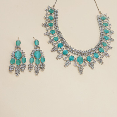 Erumjewellery Brass Silver Green Jewellery Set(Pack of 1)