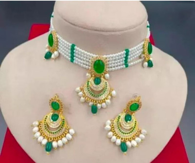 Dado sutho Brass Gold-plated Green Jewellery Set(Pack of 3)