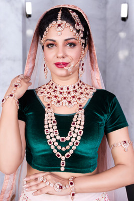 SS IMITATION JEWELLERY Alloy Gold-plated Maroon Jewellery Set(Pack of 8)