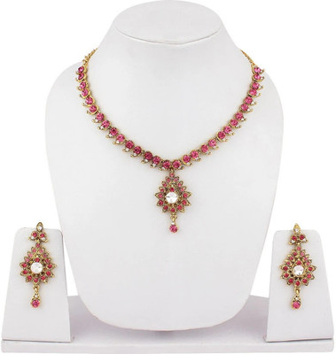 Anika's Creation Brass Gold-plated Pink Jewellery Set(Pack of 3)