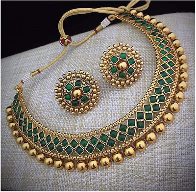 Anamya Collections Alloy Gold-plated Green Jewellery Set(Pack of 3)