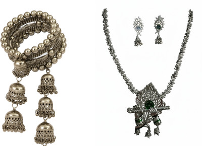 Krishna Paths Collection Silver, Oxidised Silver, Plastic, Alloy Silver Silver Jewellery Set(Pack of 4)